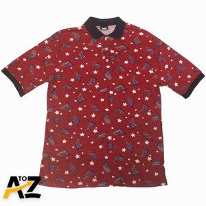 Vintage J Blair Mens Polo Shirt Size M Red Short Sleeves Collared US Flag Made i